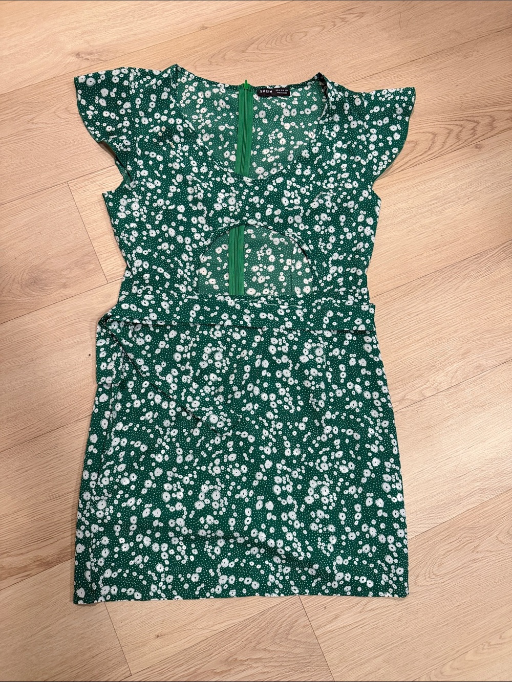 Green Floral Cutout Dress